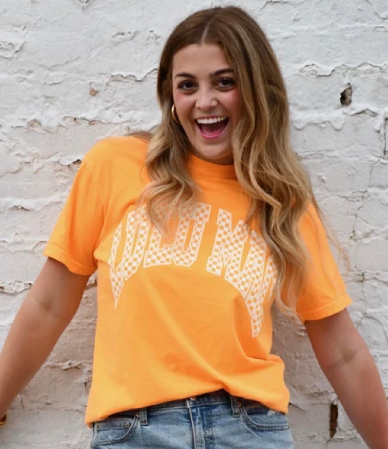 Lulu Mac Checkered Bright Orange Tshirt