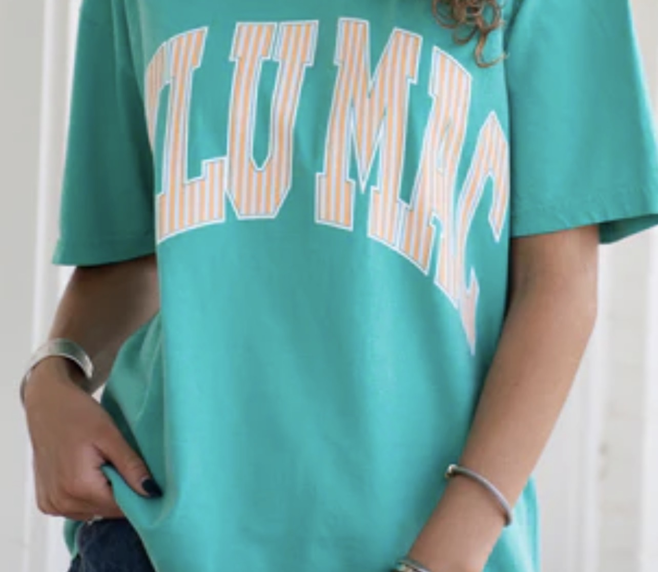 Lulu Mac Island Green Tshirt/cream sickle stripes